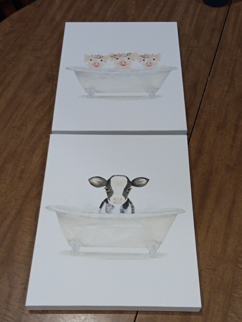 Farm Animal Bath Art Prints - Neutral Cow and Pig Wall Art